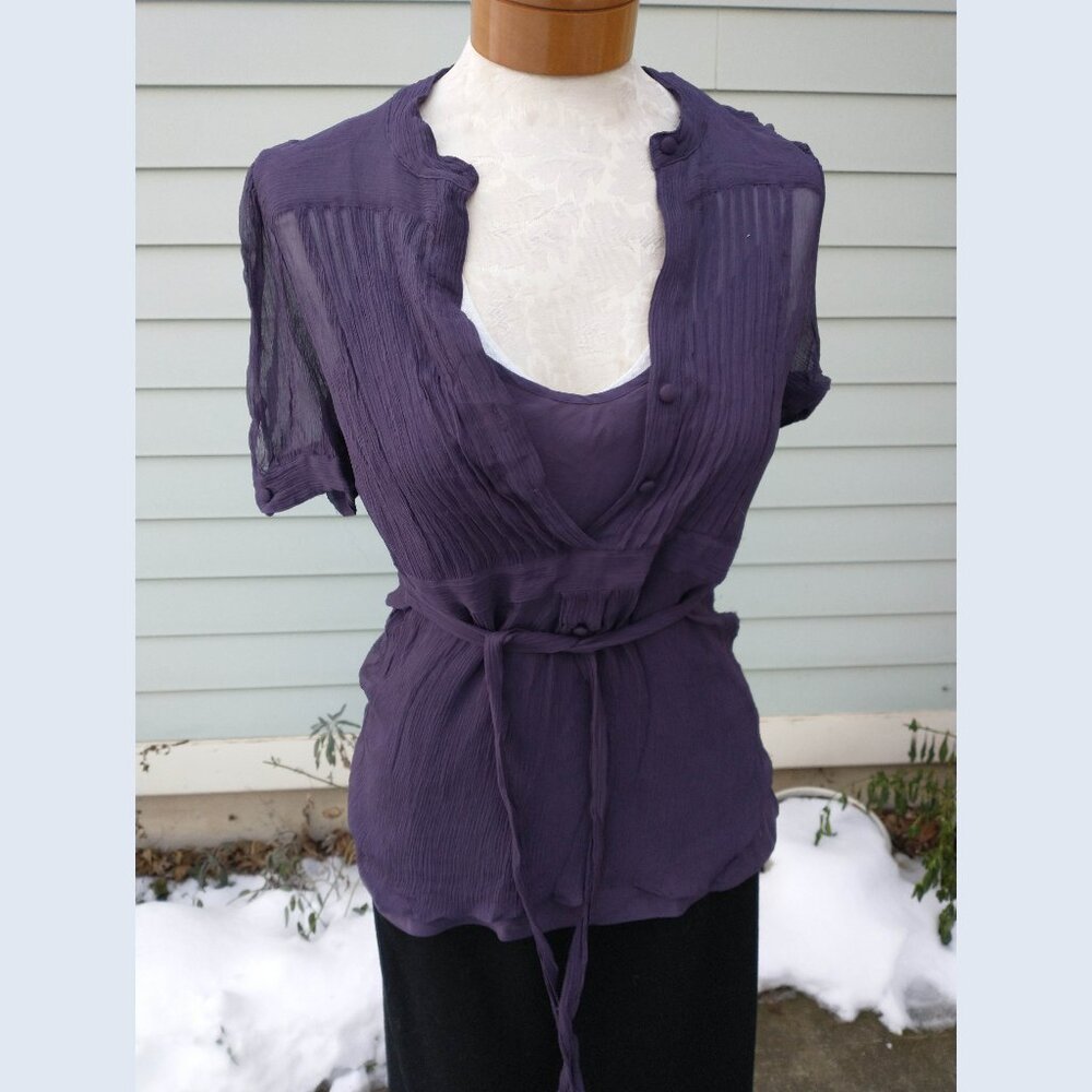 Blouse: Silk, smoke eggplant pullover + camisole. Size medium - by BCBG MaxAzria